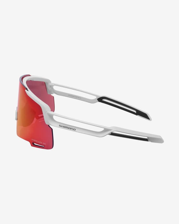Shimano EQNX5 weiß Brille mit verspiegelten roten Gläsern